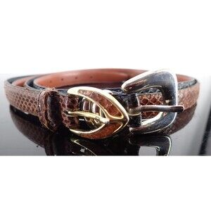 2 Genuine Black & Brown Snake Skin Skinny sz Large Belts Metal Buckles 34" x1"